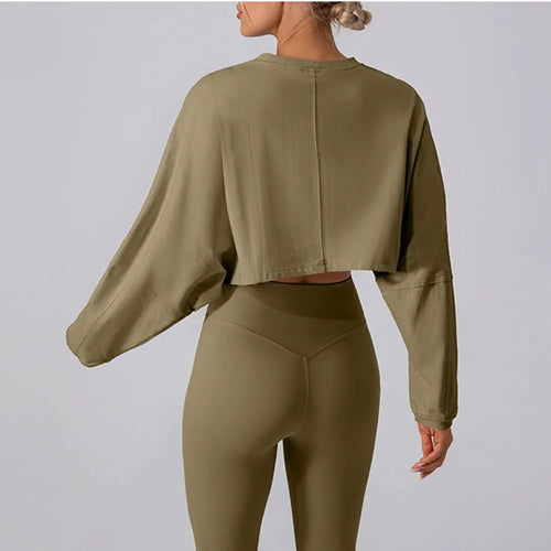 2025 Long Dolman Sleeve Sweater Sport T-shirt Women Pullover Outdoor Fitness Blouse Loose Casual Gym Workout Running Yoga Shirts